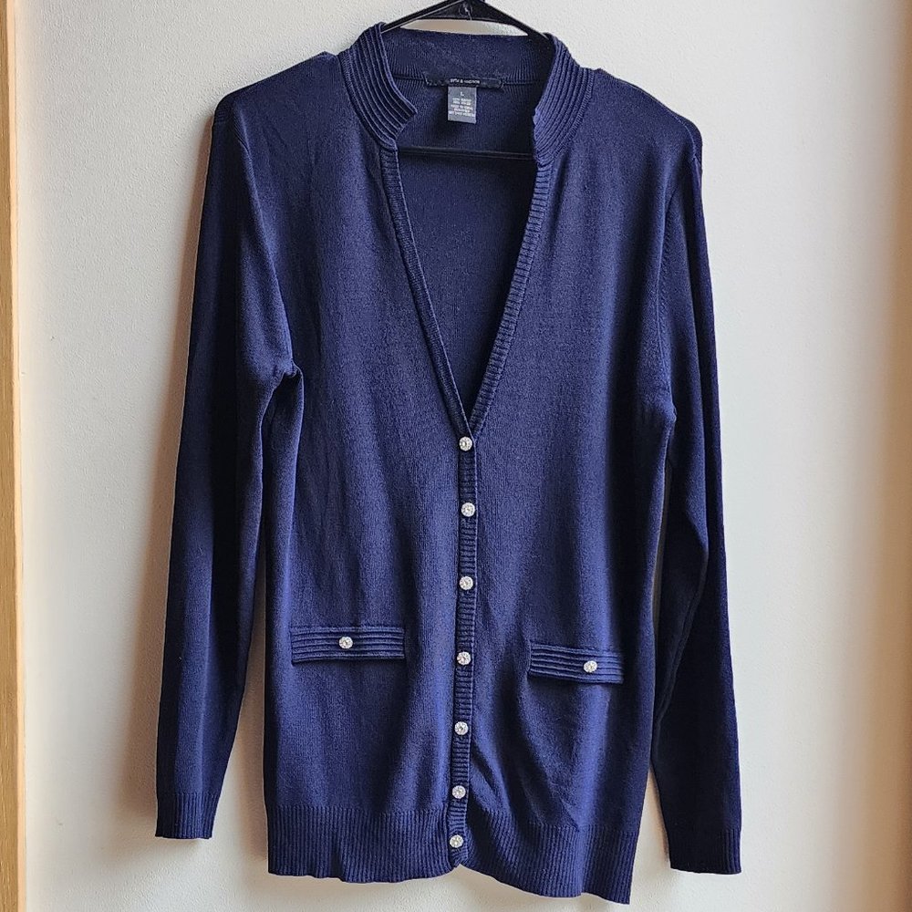 89th & Madison Deep Blue Button-Up Cardigan